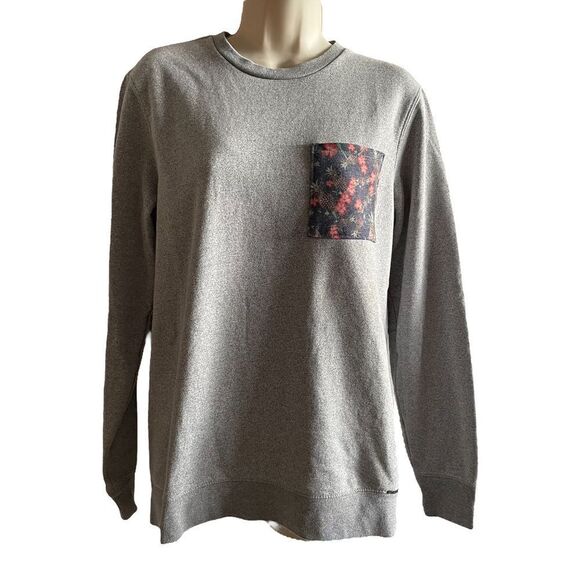 On the Byas ~ Grey sweatshirt with contrasting pineapple floral pocket ~ size M - Picture 1 of 7